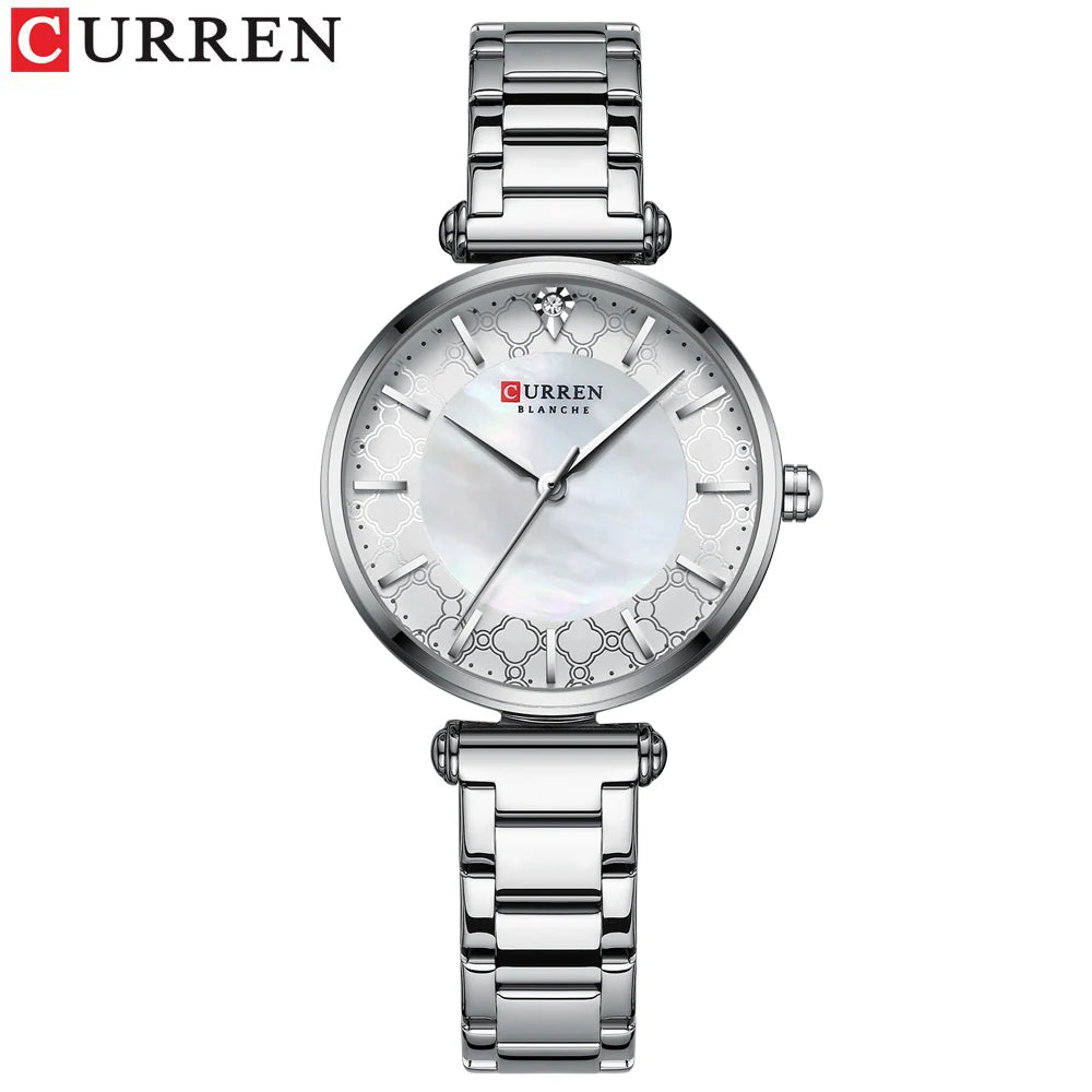 Watches for Women Luxury Brand CURREN Elegant Thin Quartz Wristwatch with Stainless Steel Simple Female Clock