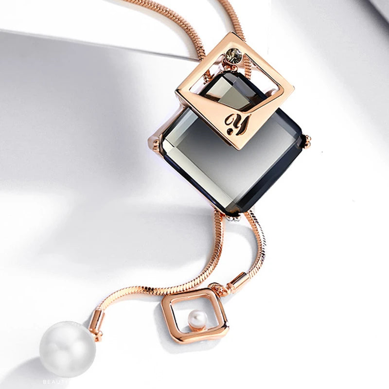 Long Necklaces & Pendants Fashion Geometric Crystal Statement Necklace For Women Collier Femme Pearl Choker Jewelry 2022