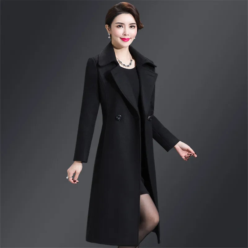 Women Woolen Coat 2024 Autumn Winter Jacket Elegant Long Coat Female Jacket Wool Blends Coat High Quality Abrigos Mujer