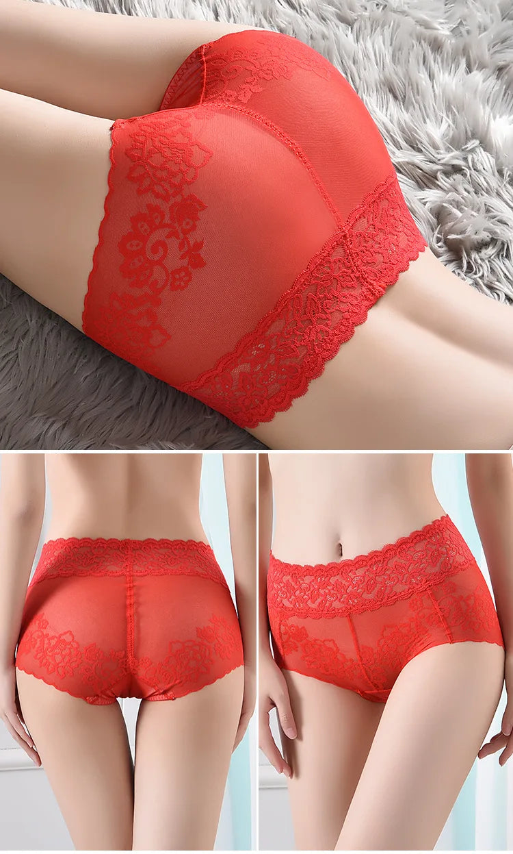 Women's underwear sexy  lace high waist elastic female panties antibacterial transparent  high quality ladies lingerie