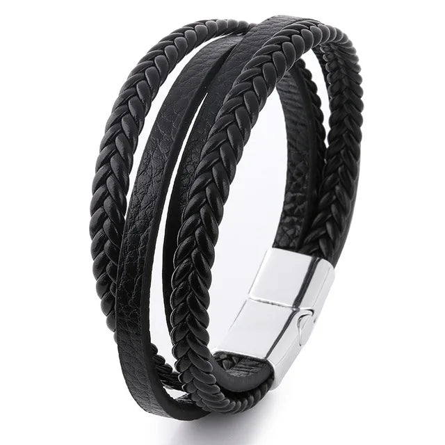 Leather Bracelets for Men Male Multilayer Braided Bracelets Bangles Punk Vintage Jewelry Pulsera Hombre Gift for Cool Boy