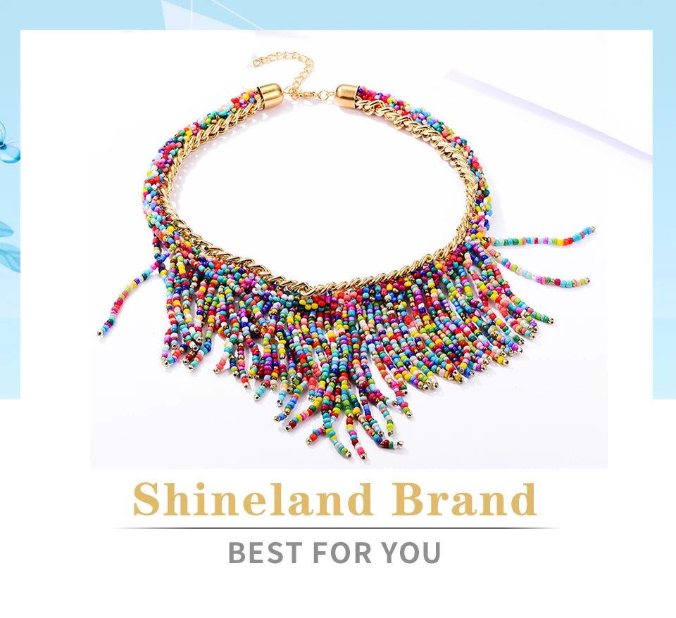 Bohemian Necklaces Fashion For Women Jewelry Mujer Handwoven Collier Long Tassel Beads Choker Statement Pendants Gift