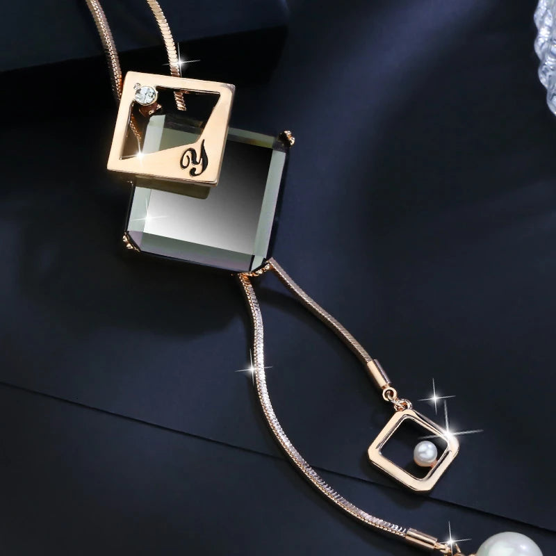 Long Necklaces & Pendants Fashion Geometric Crystal Statement Necklace For Women Collier Femme Pearl Choker Jewelry 2022