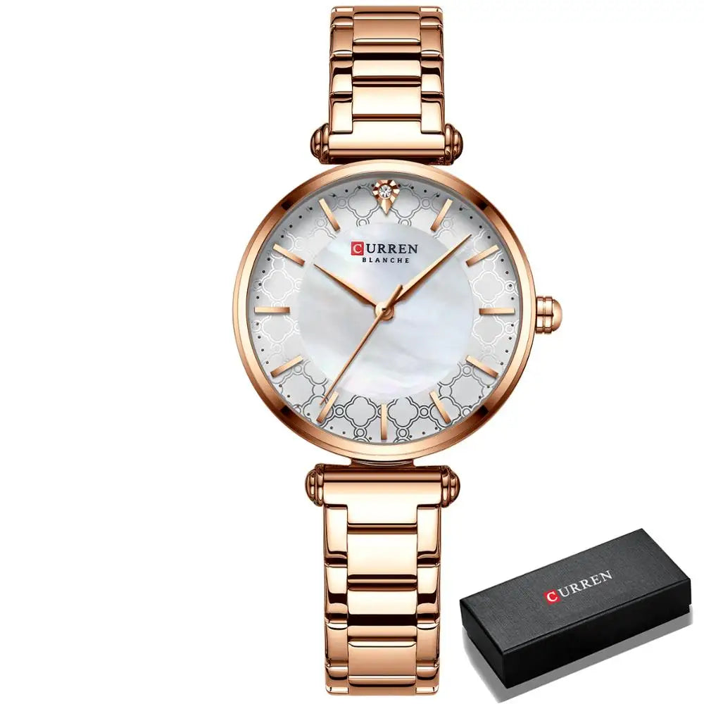 Watches for Women Luxury Brand CURREN Elegant Thin Quartz Wristwatch with Stainless Steel Simple Female Clock