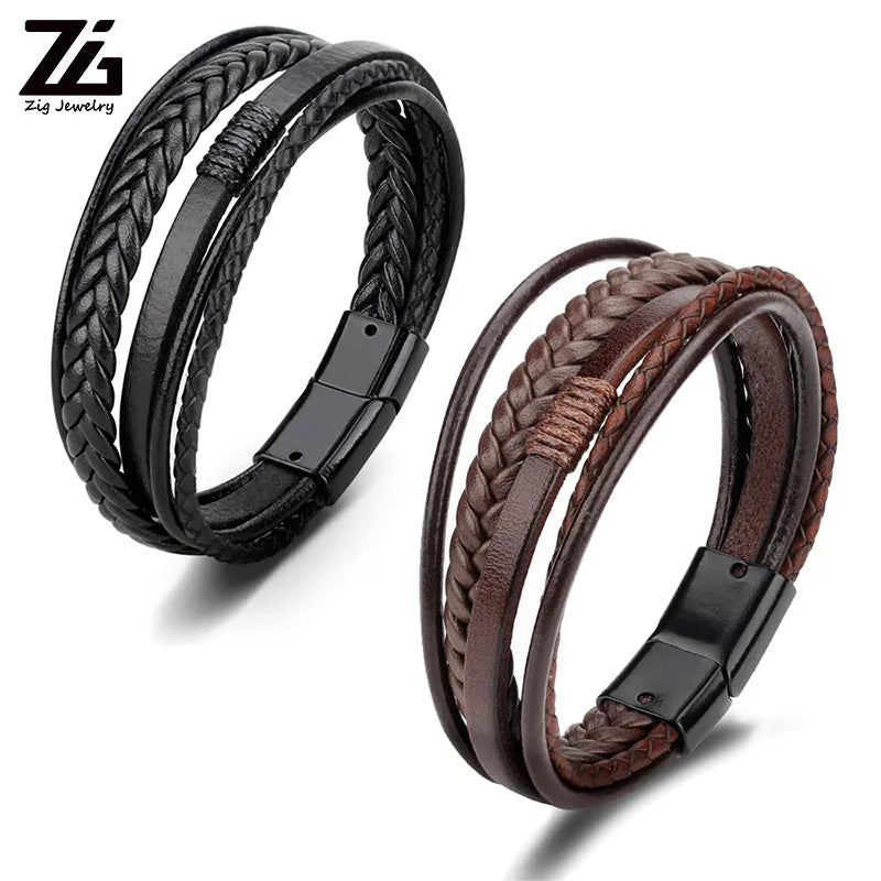 Leather Bracelets for Men Male Multilayer Braided Bracelets Bangles Punk Vintage Jewelry Pulsera Hombre Gift for Cool Boy
