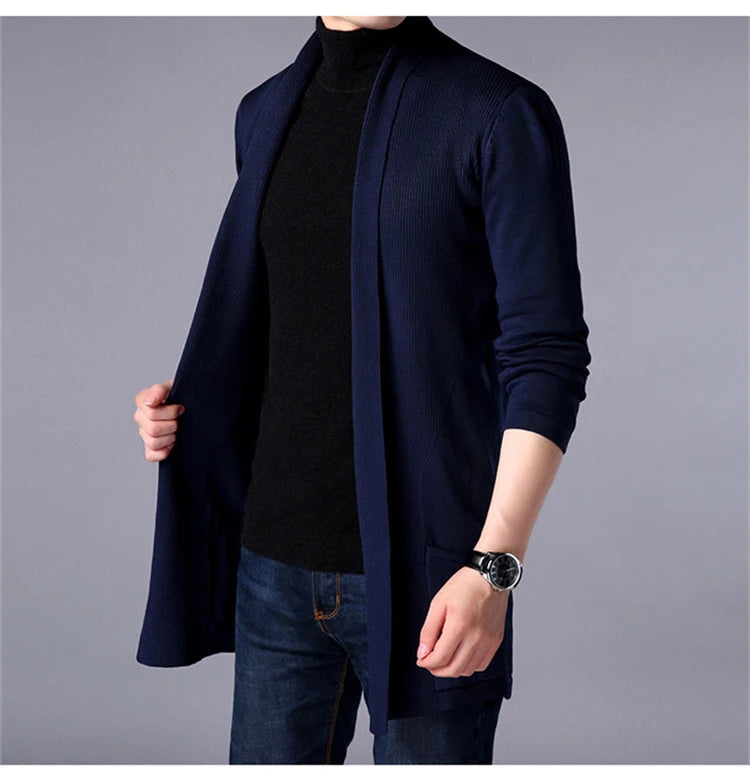 Sweater Coats Men New Fashion 2025 Autumn Men's Slim Long Solid Color Knitted Jacket Fashion Men's Casual Sweater Cardigan Coats