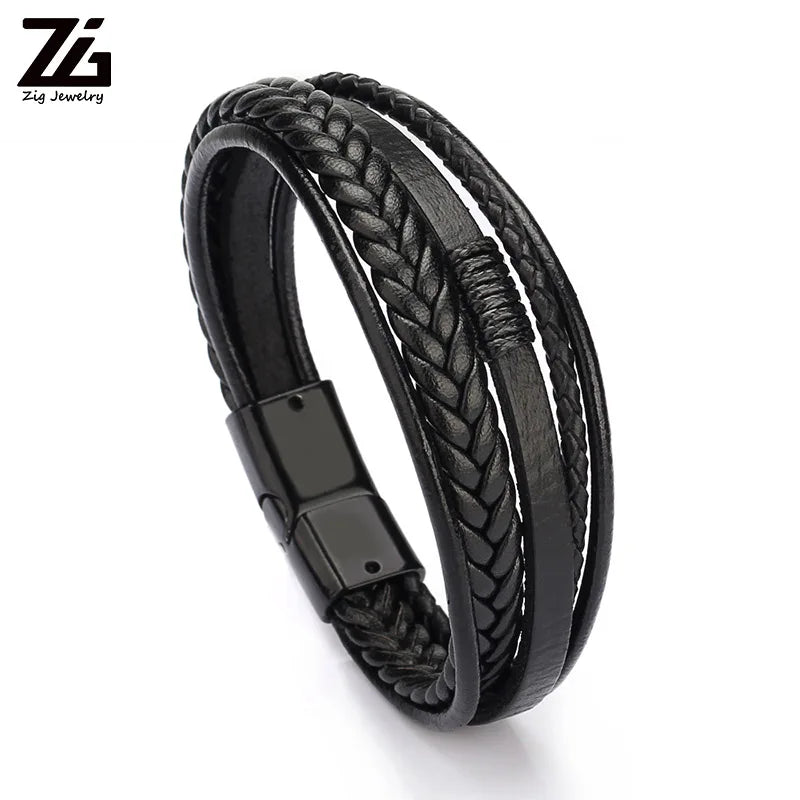 Leather Bracelets for Men Male Multilayer Braided Bracelets Bangles Punk Vintage Jewelry Pulsera Hombre Gift for Cool Boy