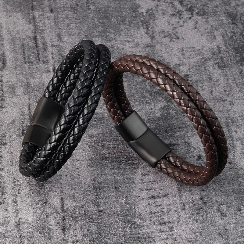 Charm Bracelet for Men High Quality Leather Bracelets Stainless Steel Maginetic Clasp Fashion Men's Bangle Business Male Jewelry