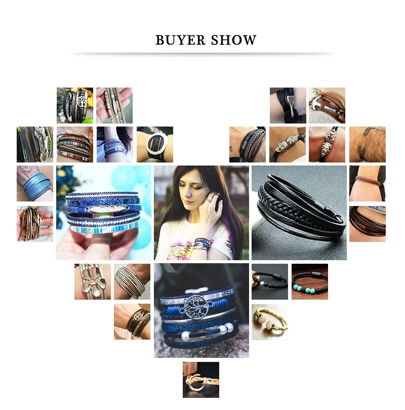 Leather Bracelets for Men Male Multilayer Braided Bracelets Bangles Punk Vintage Jewelry Pulsera Hombre Gift for Cool Boy