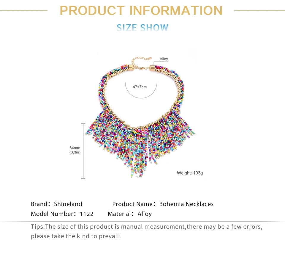 Bohemian Necklaces Fashion For Women Jewelry Mujer Handwoven Collier Long Tassel Beads Choker Statement Pendants Gift