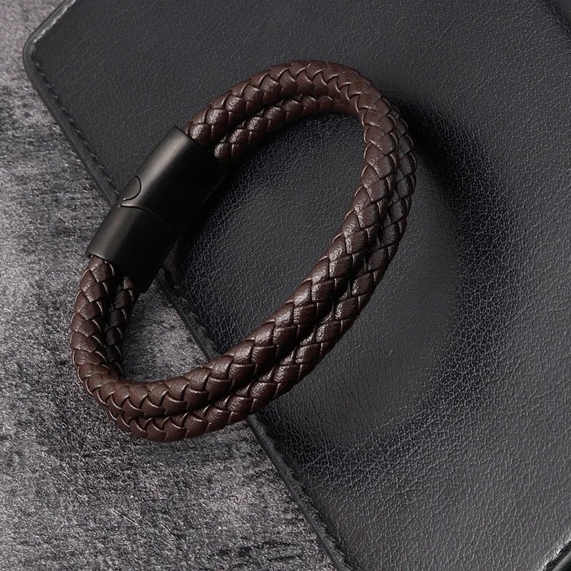 Charm Bracelet for Men High Quality Leather Bracelets Stainless Steel Maginetic Clasp Fashion Men's Bangle Business Male Jewelry