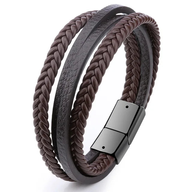 Leather Bracelets for Men Male Multilayer Braided Bracelets Bangles Punk Vintage Jewelry Pulsera Hombre Gift for Cool Boy