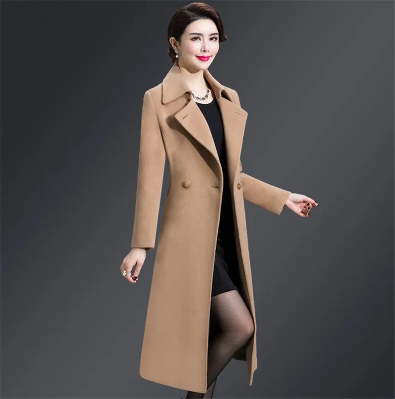 Women Woolen Coat 2024 Autumn Winter Jacket Elegant Long Coat Female Jacket Wool Blends Coat High Quality Abrigos Mujer