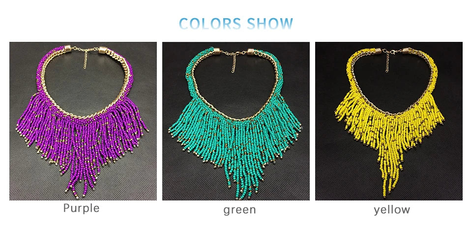 Bohemian Necklaces Fashion For Women Jewelry Mujer Handwoven Collier Long Tassel Beads Choker Statement Pendants Gift
