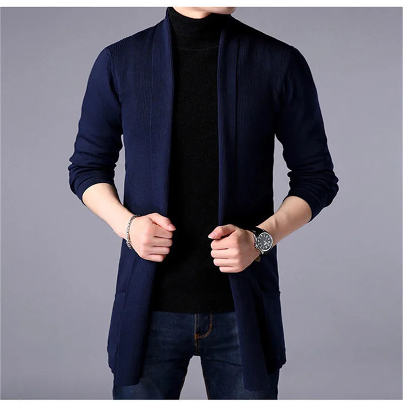 Sweater Coats Men New Fashion 2025 Autumn Men's Slim Long Solid Color Knitted Jacket Fashion Men's Casual Sweater Cardigan Coats