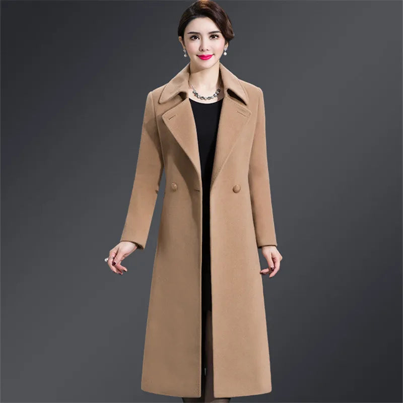 Women Woolen Coat 2024 Autumn Winter Jacket Elegant Long Coat Female Jacket Wool Blends Coat High Quality Abrigos Mujer