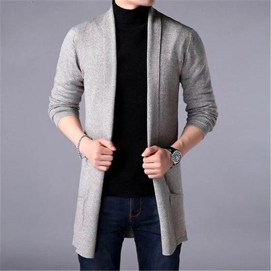 Sweater Coats Men New Fashion 2025 Autumn Men's Slim Long Solid Color Knitted Jacket Fashion Men's Casual Sweater Cardigan Coats