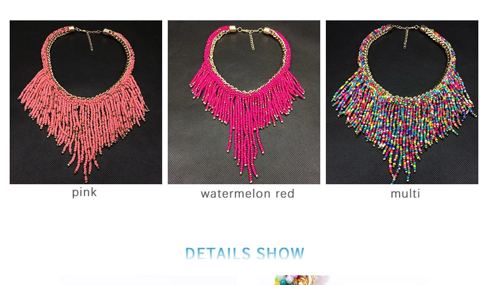 Bohemian Necklaces Fashion For Women Jewelry Mujer Handwoven Collier Long Tassel Beads Choker Statement Pendants Gift