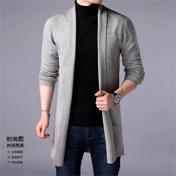 Sweater Coats Men New Fashion 2025 Autumn Men's Slim Long Solid Color Knitted Jacket Fashion Men's Casual Sweater Cardigan Coats