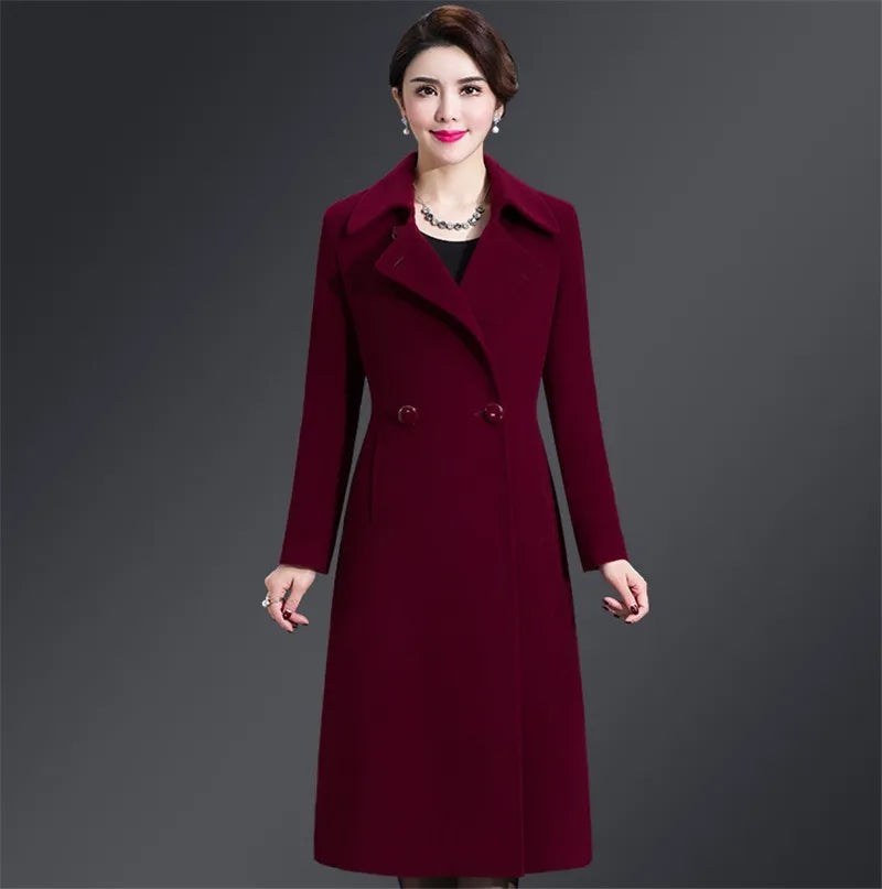 Women Woolen Coat 2024 Autumn Winter Jacket Elegant Long Coat Female Jacket Wool Blends Coat High Quality Abrigos Mujer