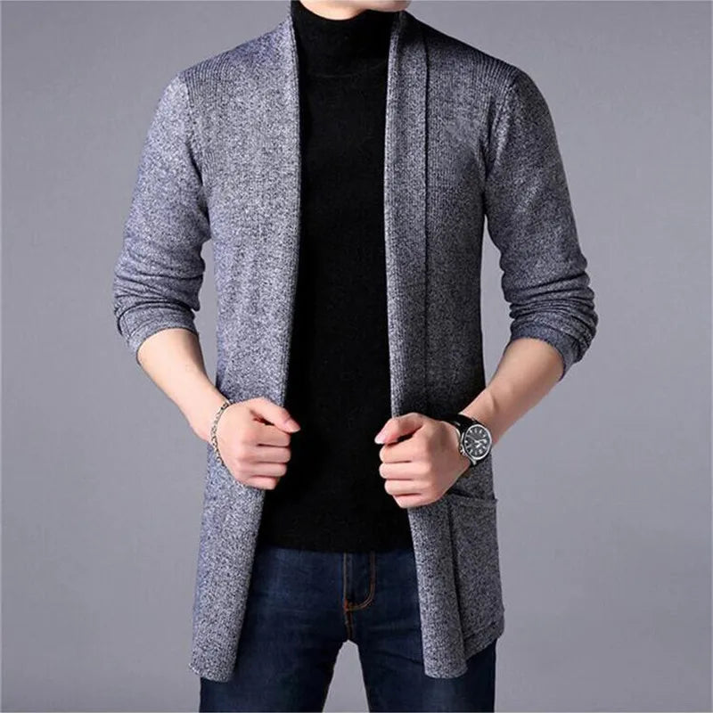 Sweater Coats Men New Fashion 2025 Autumn Men's Slim Long Solid Color Knitted Jacket Fashion Men's Casual Sweater Cardigan Coats
