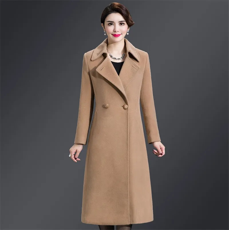 Women Woolen Coat 2024 Autumn Winter Jacket Elegant Long Coat Female Jacket Wool Blends Coat High Quality Abrigos Mujer