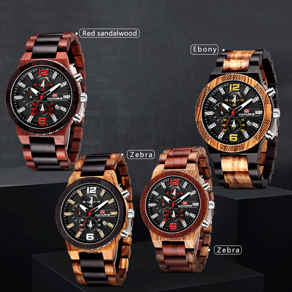 Men's Wood Watches Luxury Luminous Multi-function Wooden Watch Men's Quartz Retro Watch Men Fashion Sport Timepieces Relogio