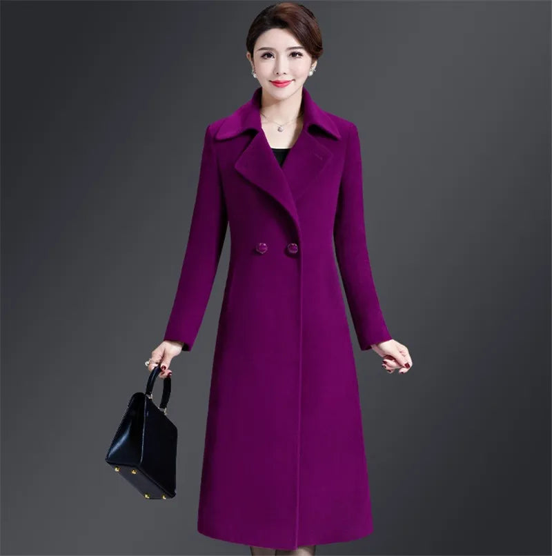 Women Woolen Coat 2024 Autumn Winter Jacket Elegant Long Coat Female Jacket Wool Blends Coat High Quality Abrigos Mujer