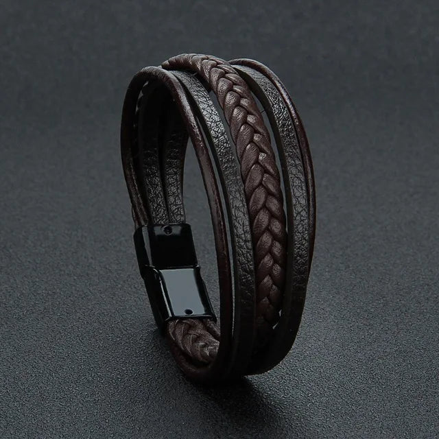 Leather Bracelets for Men Male Multilayer Braided Bracelets Bangles Punk Vintage Jewelry Pulsera Hombre Gift for Cool Boy