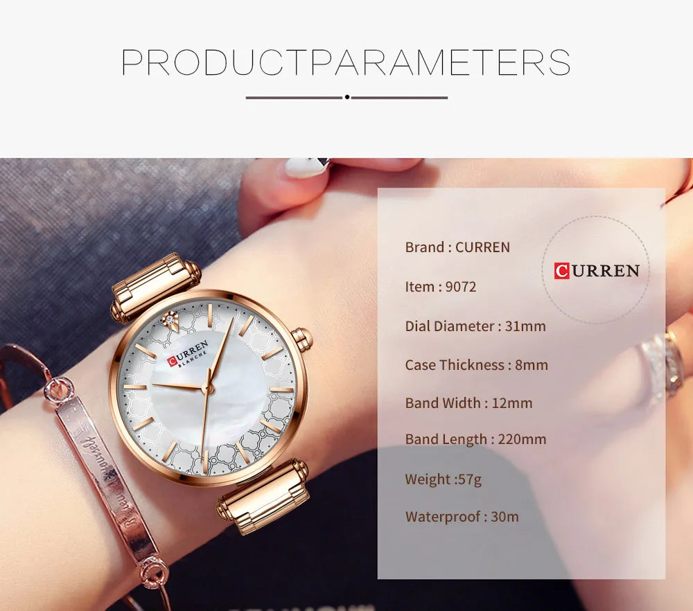 Watches for Women Luxury Brand CURREN Elegant Thin Quartz Wristwatch with Stainless Steel Simple Female Clock
