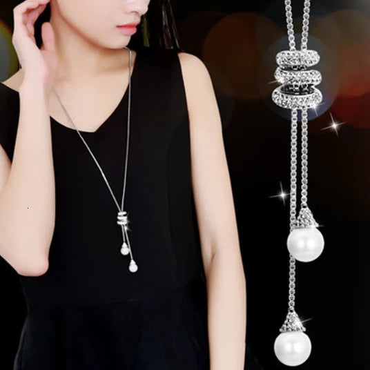 Long Necklaces & Pendants Fashion Geometric Crystal Statement Necklace For Women Collier Femme Pearl Choker Jewelry 2022