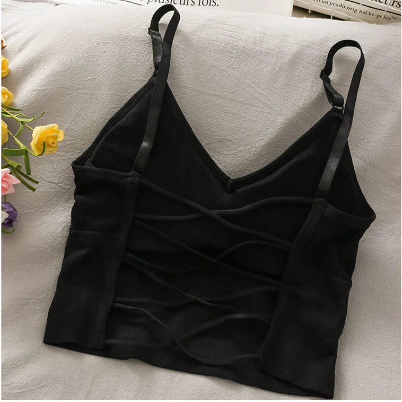 Womens Tops Sexy Tank Top Women Built In Bra Solid Color Camis for Women Crop Top Off Shoulder Sleeveless Camisole 2022 New