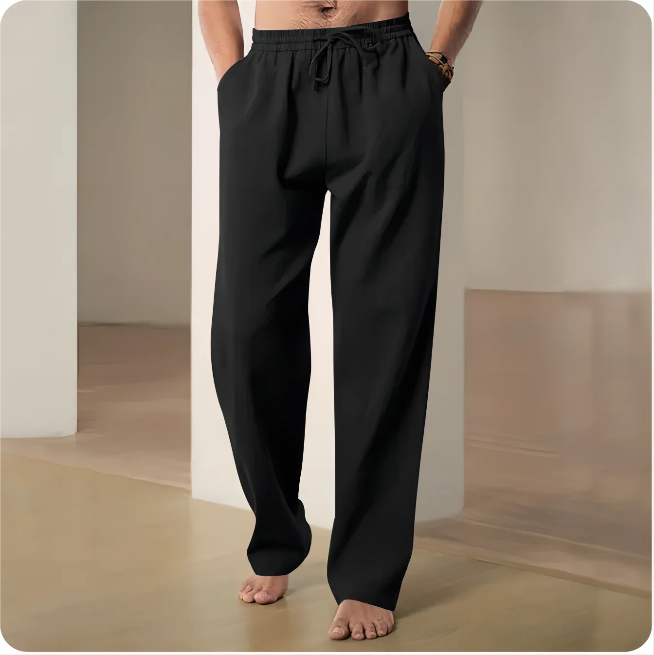 Men's Trousers Cotton Linen Fashion Casual Pants Solid Color Breathable Loose Shorts Straight Drawstring Pants Streetwear Men