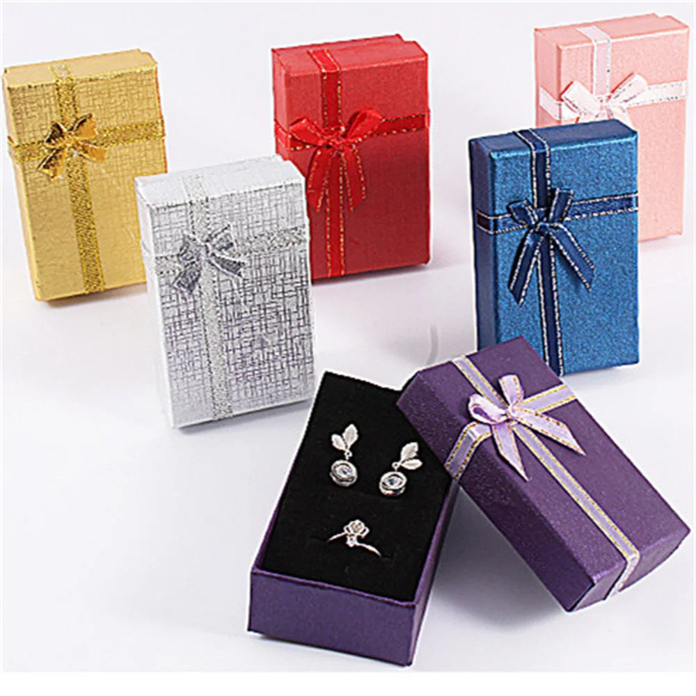 Jewelry Box Bow Ribbon Simple Exquisite Gifts Packaging Earrings Ring Necklace Bracelet Storage Jewelry Organization Display Box