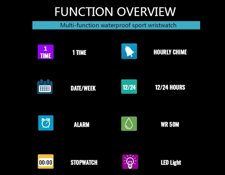 Digital Watches for Men Black 50M Diving Tactical Wristwatch Big Dial Waterproof Electronic Led Military Clocks Alarm Stopwatch