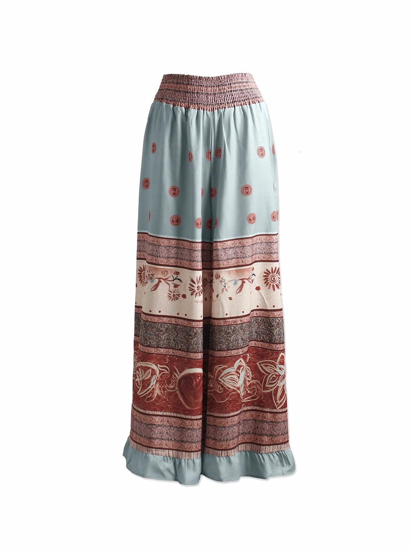 Elegant Women's Trousers Classic Retro Bohemian Patchwork High Waist Wide Leg Trousers Sexy Fashion Layered Ruffled Trousers