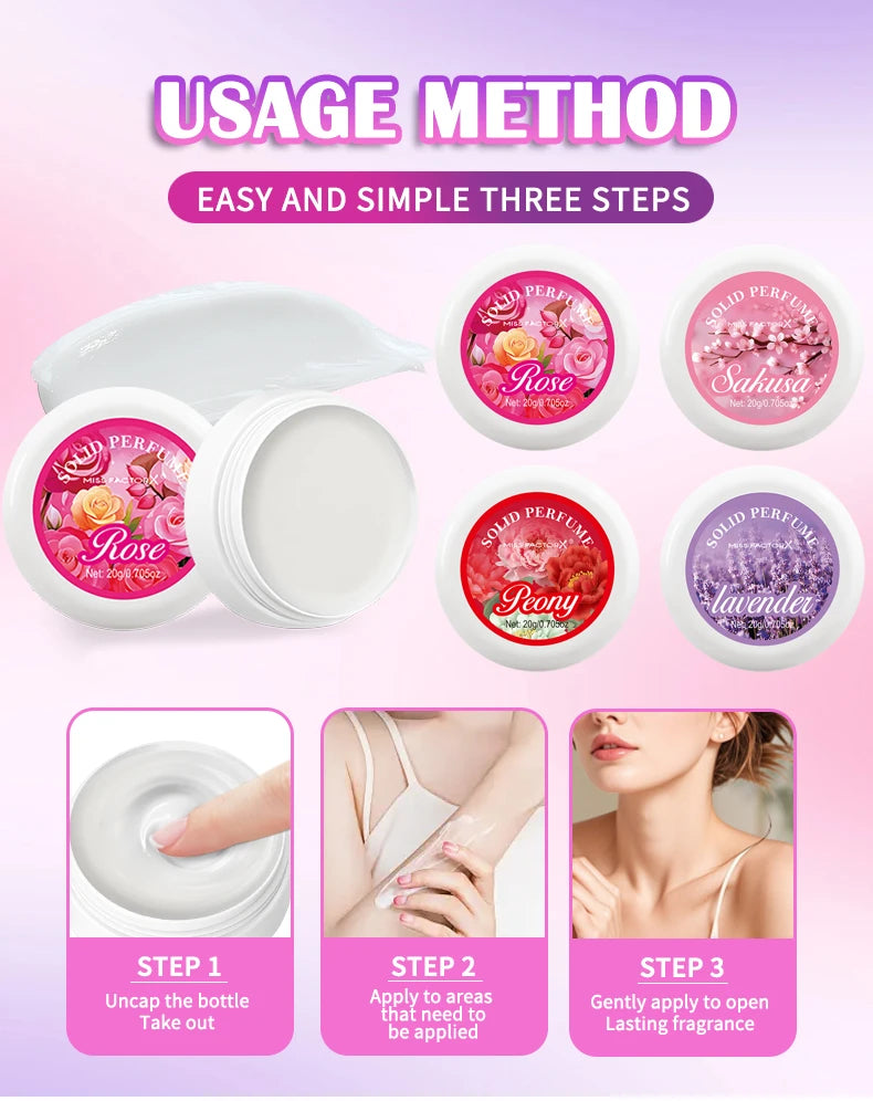 4PCS/Box Body Cream Gift Set Portable Solid Perfume Rose, Peony, Lavender, Cherry Blossom, Fresh Flower Scented Holiday Gift