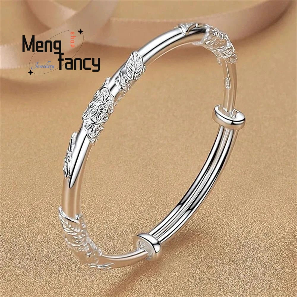 Trendy Luxury Floral Vintage Sliding Bangle - Unique Adjustable Ancient-Style Bracelet Exquisite Handcrafted Niche Jewelry Gift