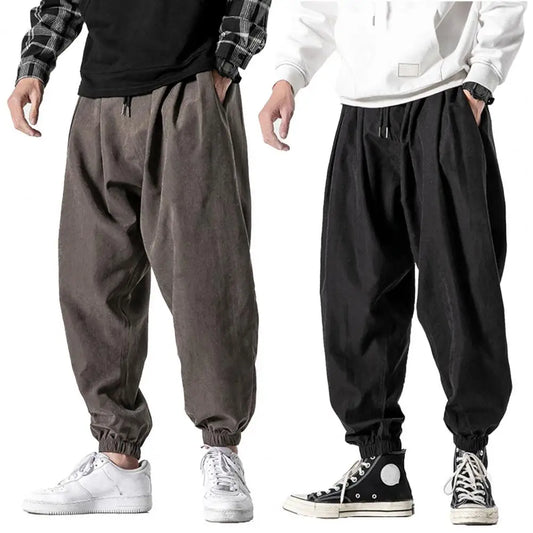 Men Harem Pants Solid Color Elastic Waist Joggers Pants 2023 Baggy Pants Drawstring Drop-crotch Pants Casual Hip Hop Trousers