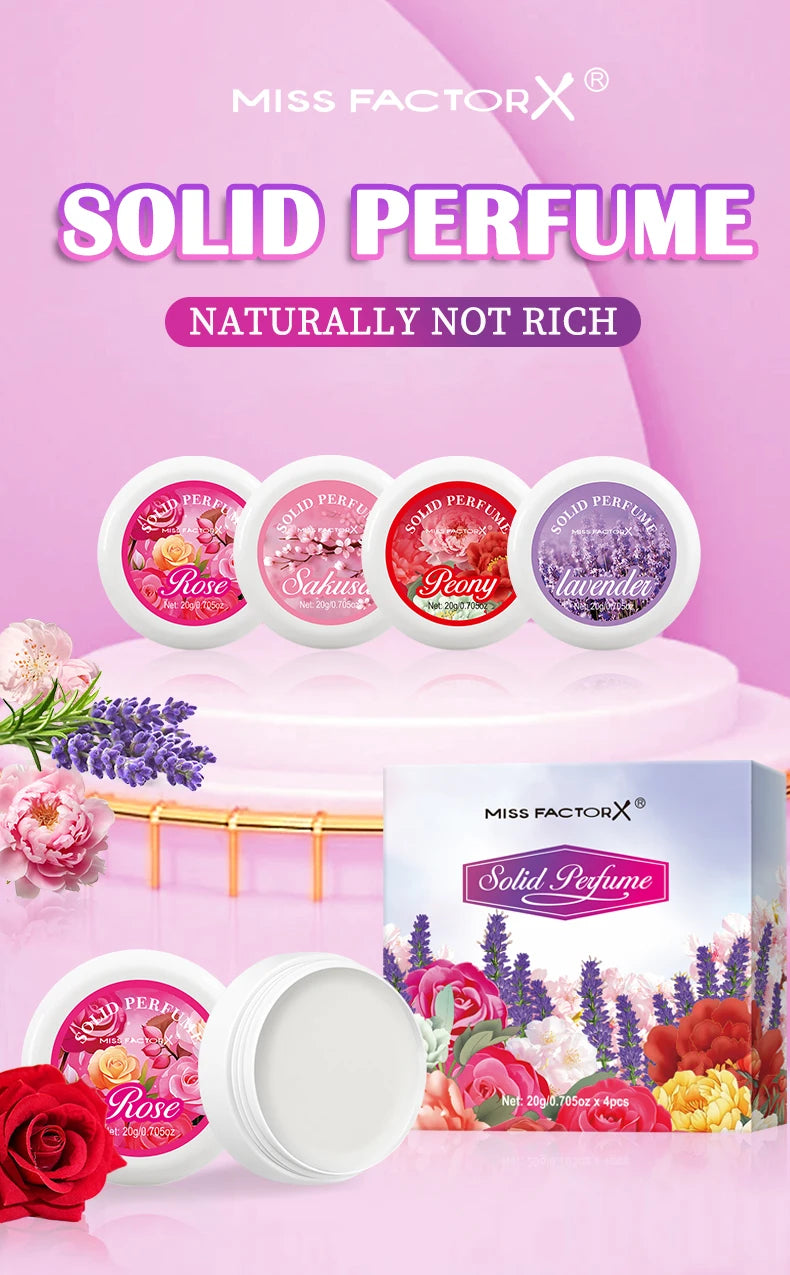 4PCS/Box Body Cream Gift Set Portable Solid Perfume Rose, Peony, Lavender, Cherry Blossom, Fresh Flower Scented Holiday Gift