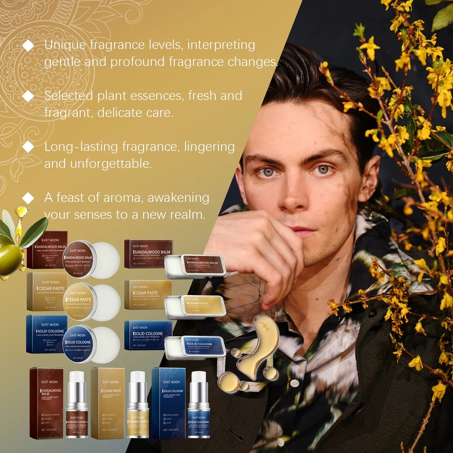 Men Sandalwood Balm Series Lasting Scent Keep Fresh Dating Flirting Improve Temptation Portable Body Light Fragrance Solid Balms