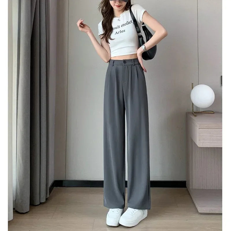 Women Suit Pants Lady Baggy High Waist Wide Leg Solid Color Trousers Female Designer Straight Leg Mom Classic Office Pant Slacks