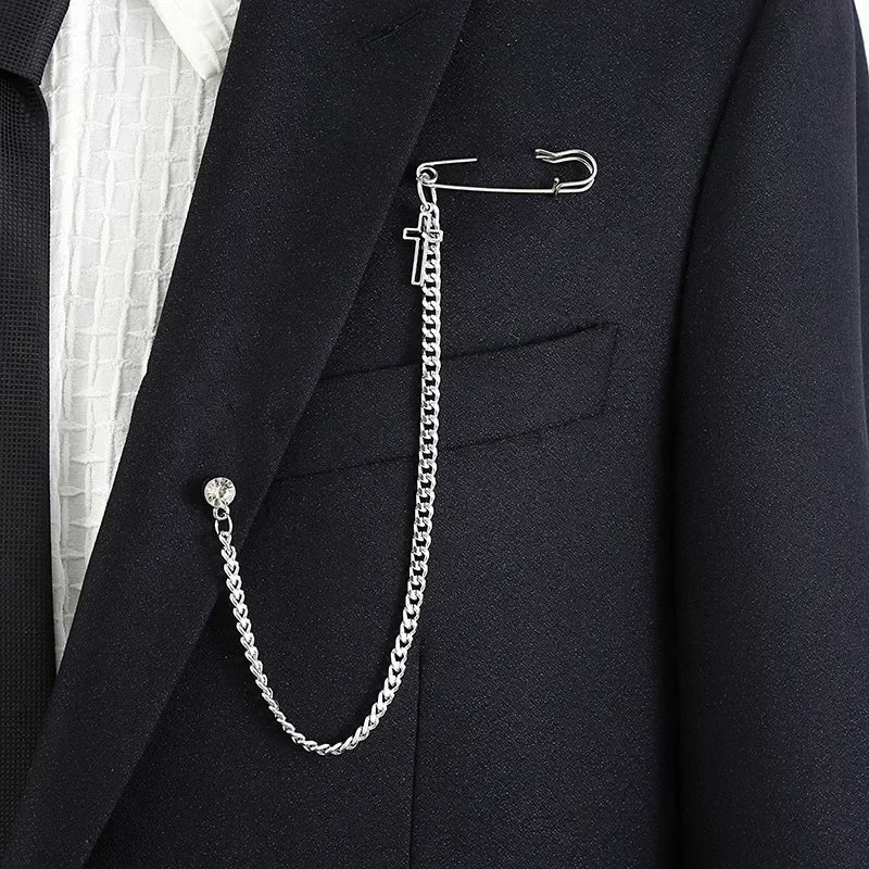 Chain Brooch for Men Long Chains Pins Men's Fashion Suit Accessories Personality Exaggerated Trendy Mens  Brooches