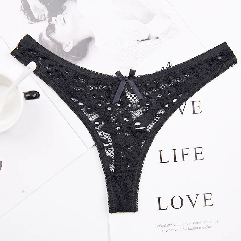 Sexy Panties Women Lace Silk Underwear Low Waist Bow Solid Color Briefs Cotton Crotch Breathable Sexy Thongs Women Underwear