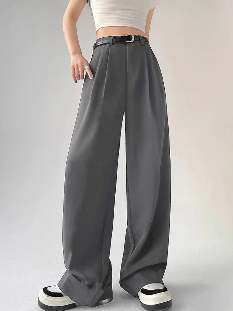 2025 New Women's Pants Casual Temperament High Waist Loose Straight Trousers Gift Belt Fashion Versatile Wide Leg Pants Women