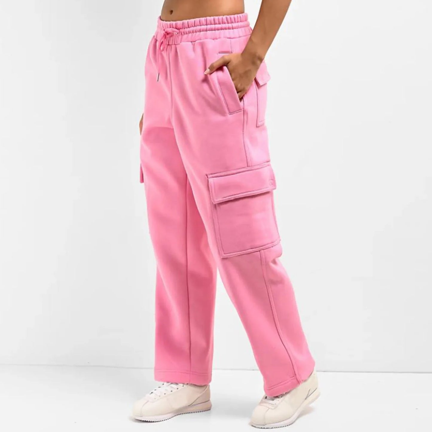 Women'S Elastic Waist Trousers Sweatpants Overalls Solid Color With Pockets Casual Loose Drawstring Daily Commuting Outdoor