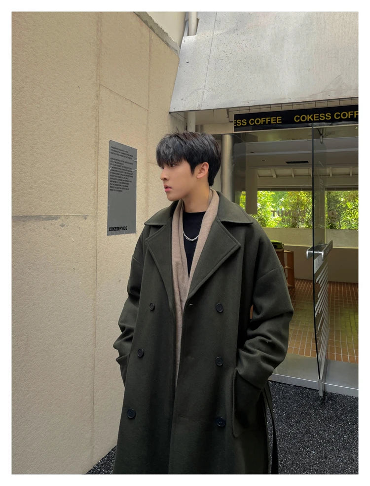 Long Coats for Men Woolen Jackets 2024 Winter Thicken Coat Trench Coats Korean Vintage Loose Heavy Jackets Men Leisure Overcoat