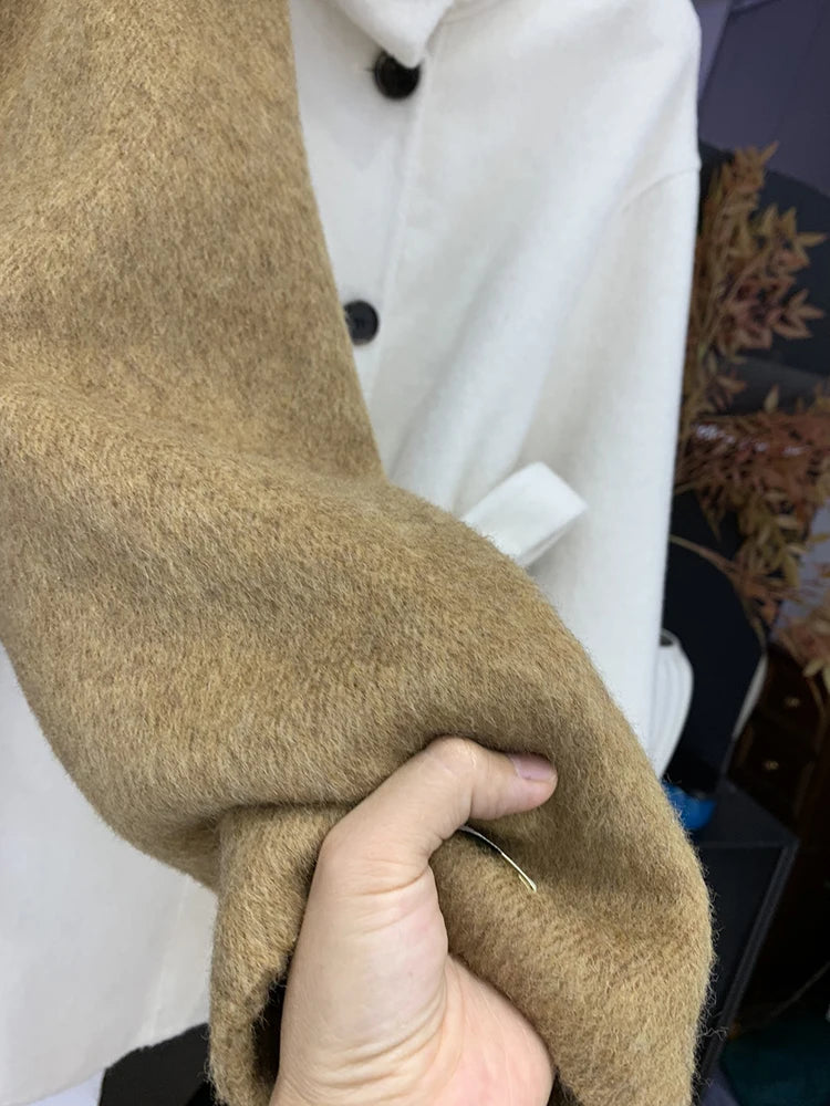 Double Sided Cashmere Coat For Women Winter Temperament Stand Collar Tied Woolen Overcoat Female Loose Waist Woolen Clothes