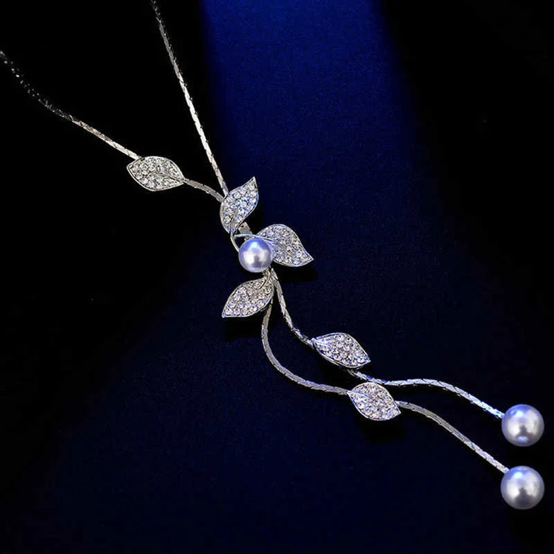 Long Necklaces & Pendants Fashion Geometric Crystal Statement Necklace For Women Collier Femme Pearl Choker Jewelry 2022