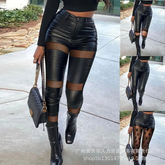 Women Autumn Winter Trousers Pants Leather Pants  Button Pencil Pants Casual Fashion Comfortable Regular Solid Color High Waist